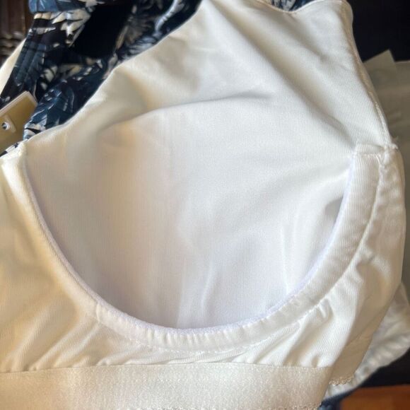 Michael Kors Palm Mix High-Neck Blouson Tankini Top Navy Small - Picture 14 of 16